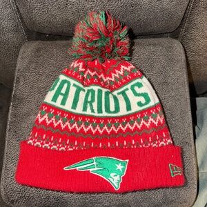 New Era Red and Green Patriots Pom Beanie